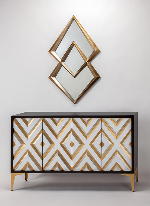 "2924-S White and Gold Wood 4-Door Cabinet" | Vrxco.com