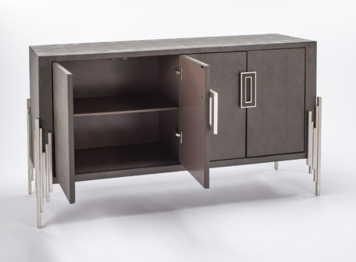 2930-S Smoky Gray Wood and Silver Metal Cabinet with modern design | Vrxco.com