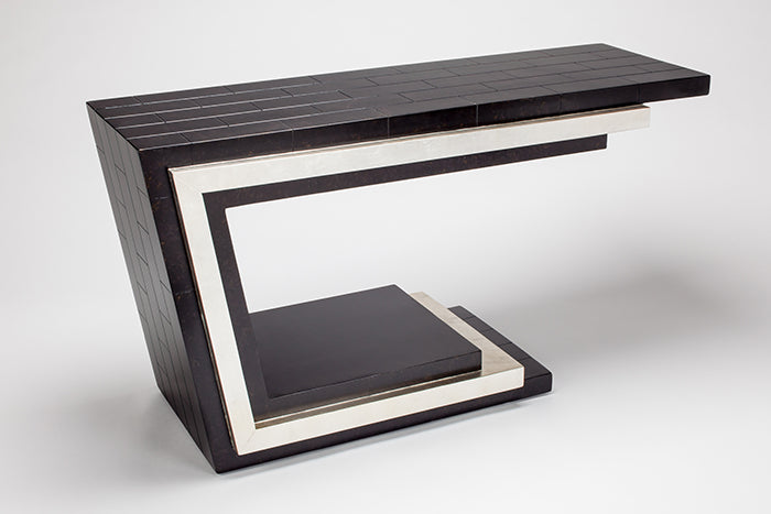 4427-D Espresso and Silverleaf Wood Console Table with modern design | Vrxco.com