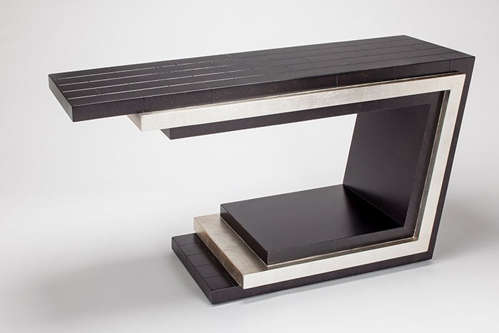 4427-D Espresso and Silverleaf Wood Console Table with modern design | Vrxco.com