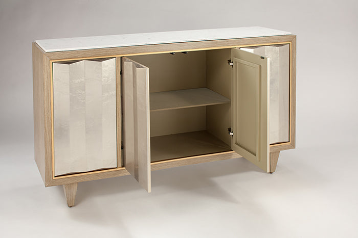 "4503-S Silver Metallic 4-Door Wood Cabinet with Stone Top" | Vrxco.com