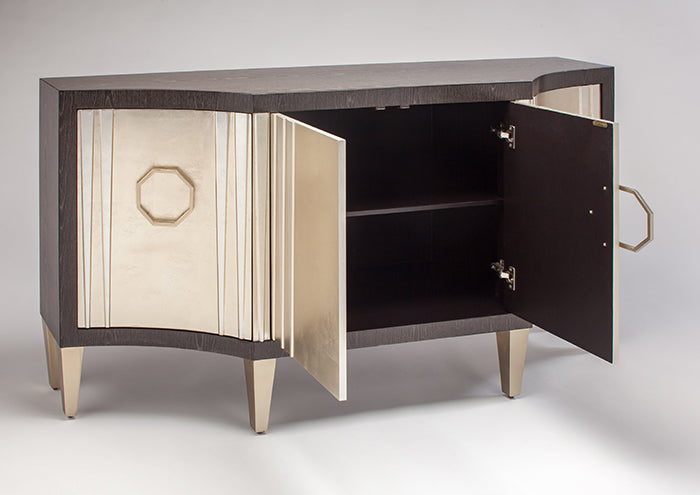 "4504-S Champagne Metallic 4-Door Wood Cabinet with Glass Top" | Vrxco.com