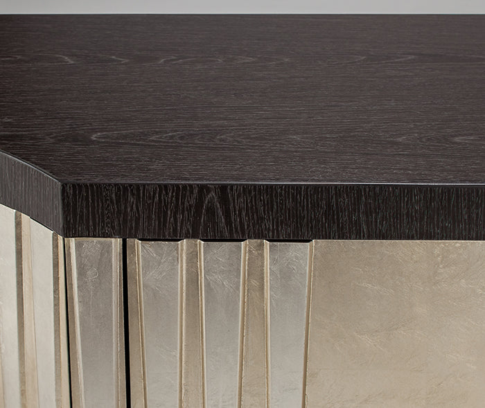 "4504-S Champagne Metallic 4-Door Wood Cabinet with Glass Top" | Vrxco.com