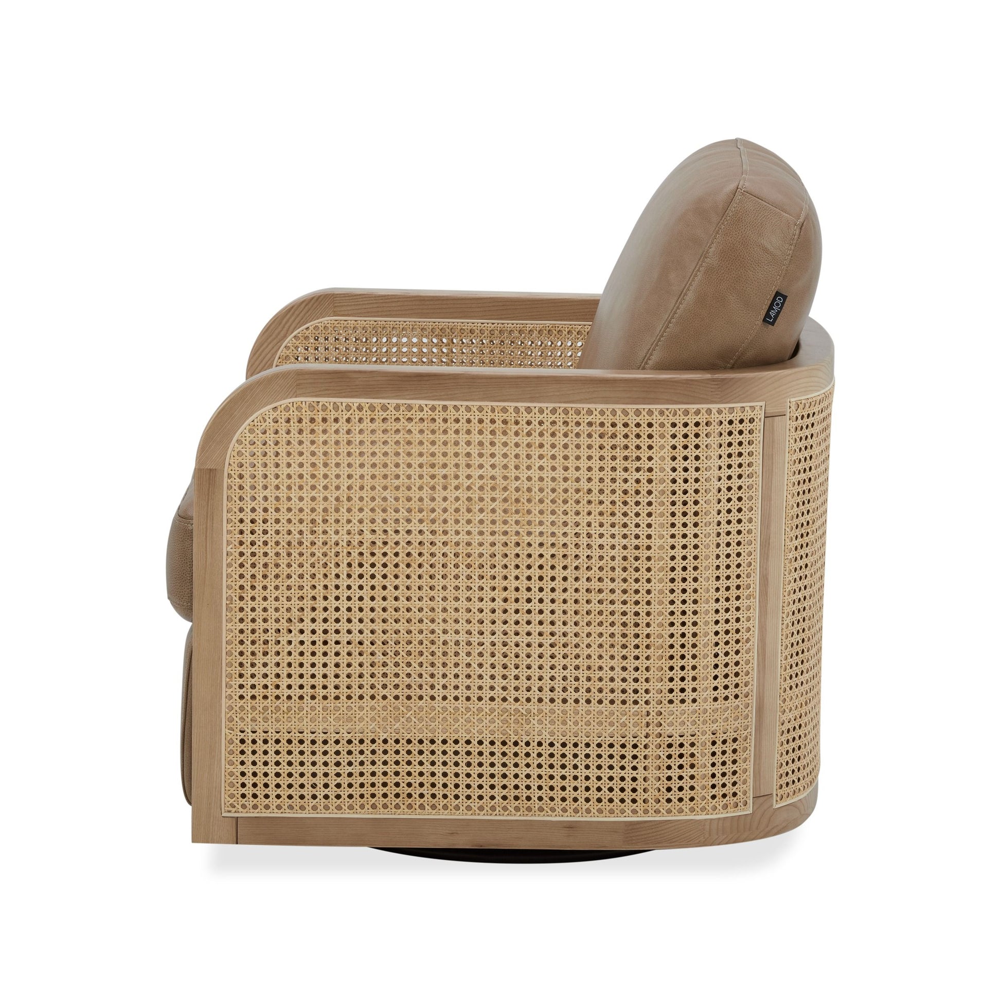 "Divani Casa Danson Modern Tan Leather Wicker Swivel Accent Chair Stylish and unique living room furniture" | Vrxco.com