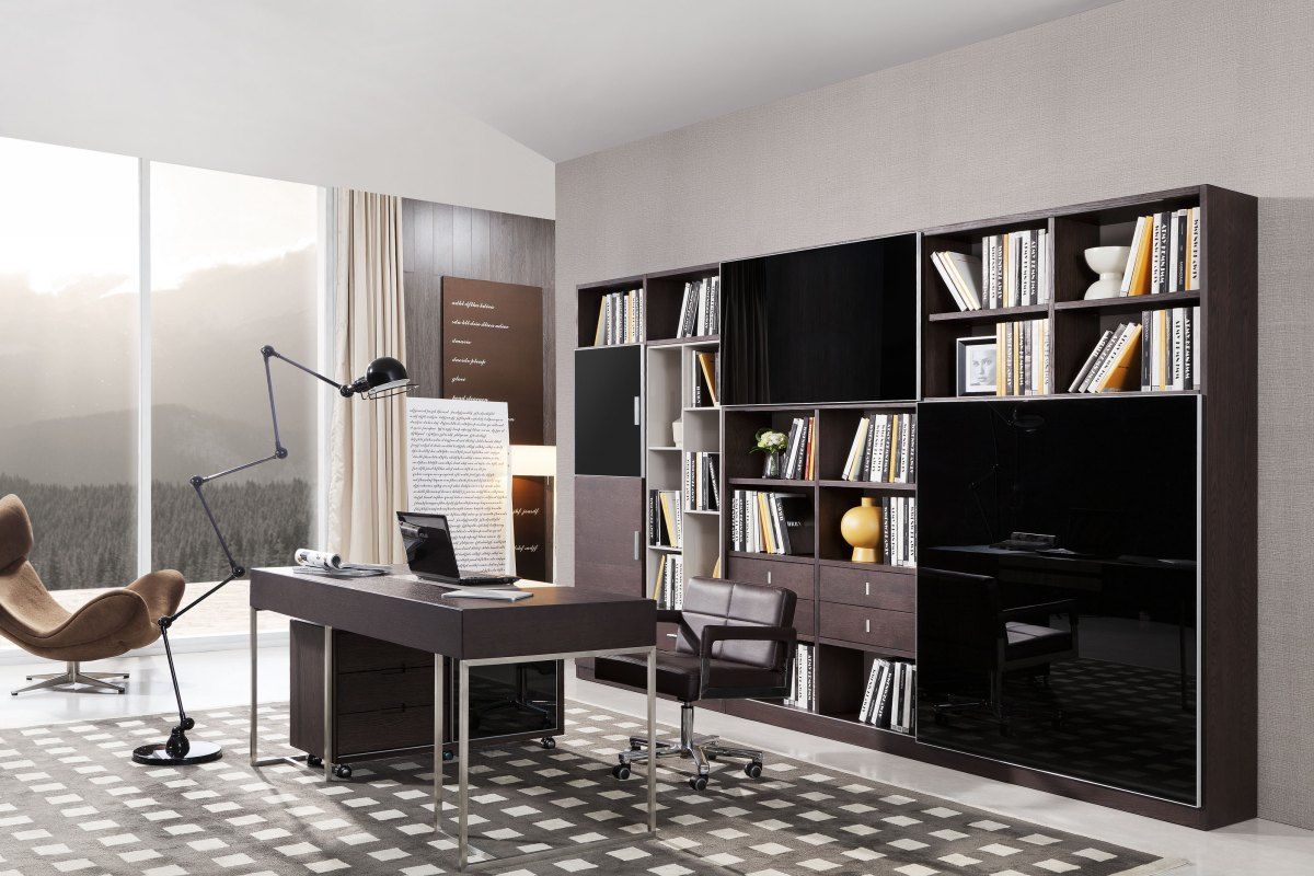 Modrest Ezra Modern Brown Oak and Grey Office Desk with Side Cabinet showcasing stylish design and functionality | Vrxco.com