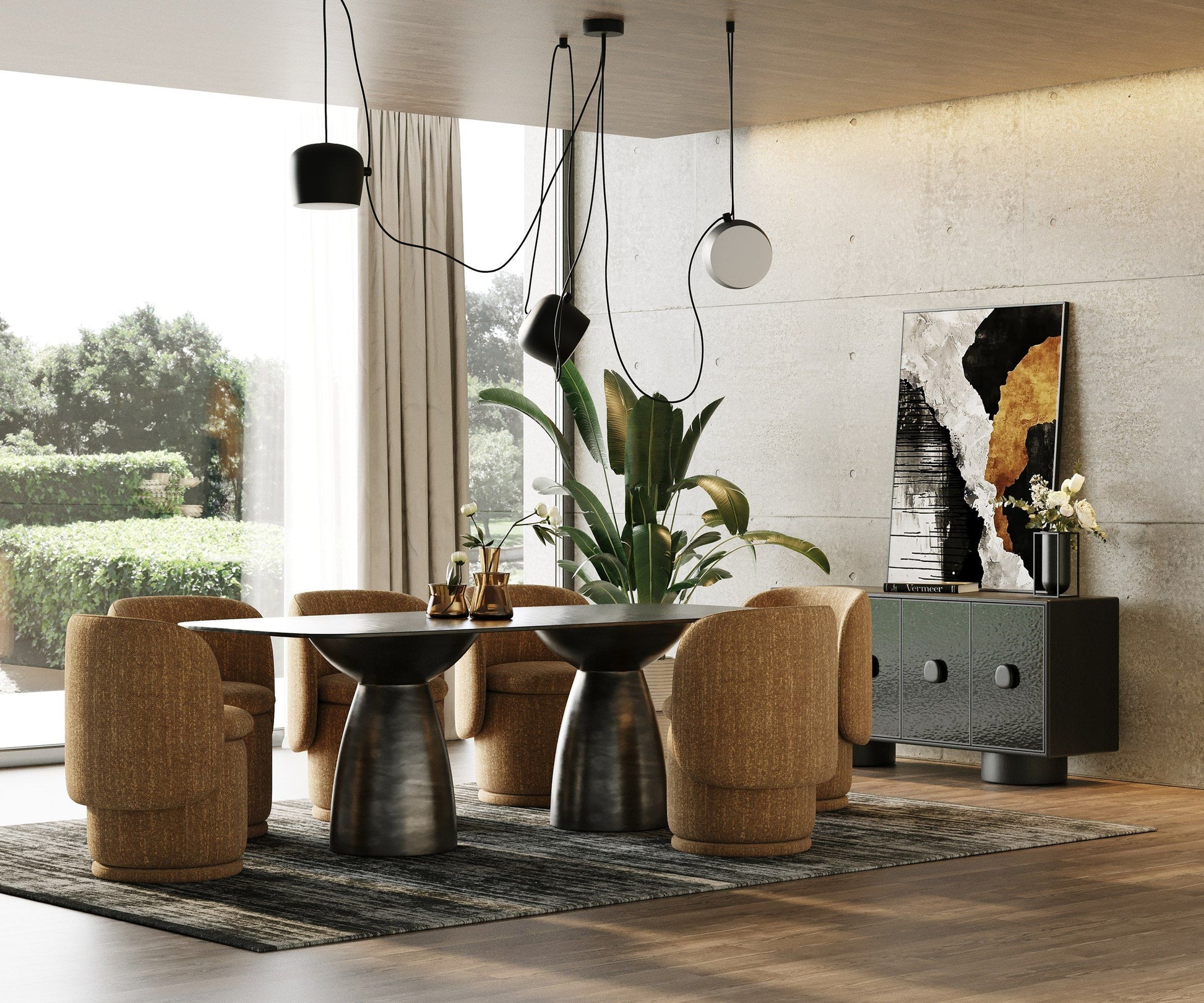 "Modrest Calexico Black Wave Glass Buffet - Contemporary buffet furniture" | Vrxco.com
