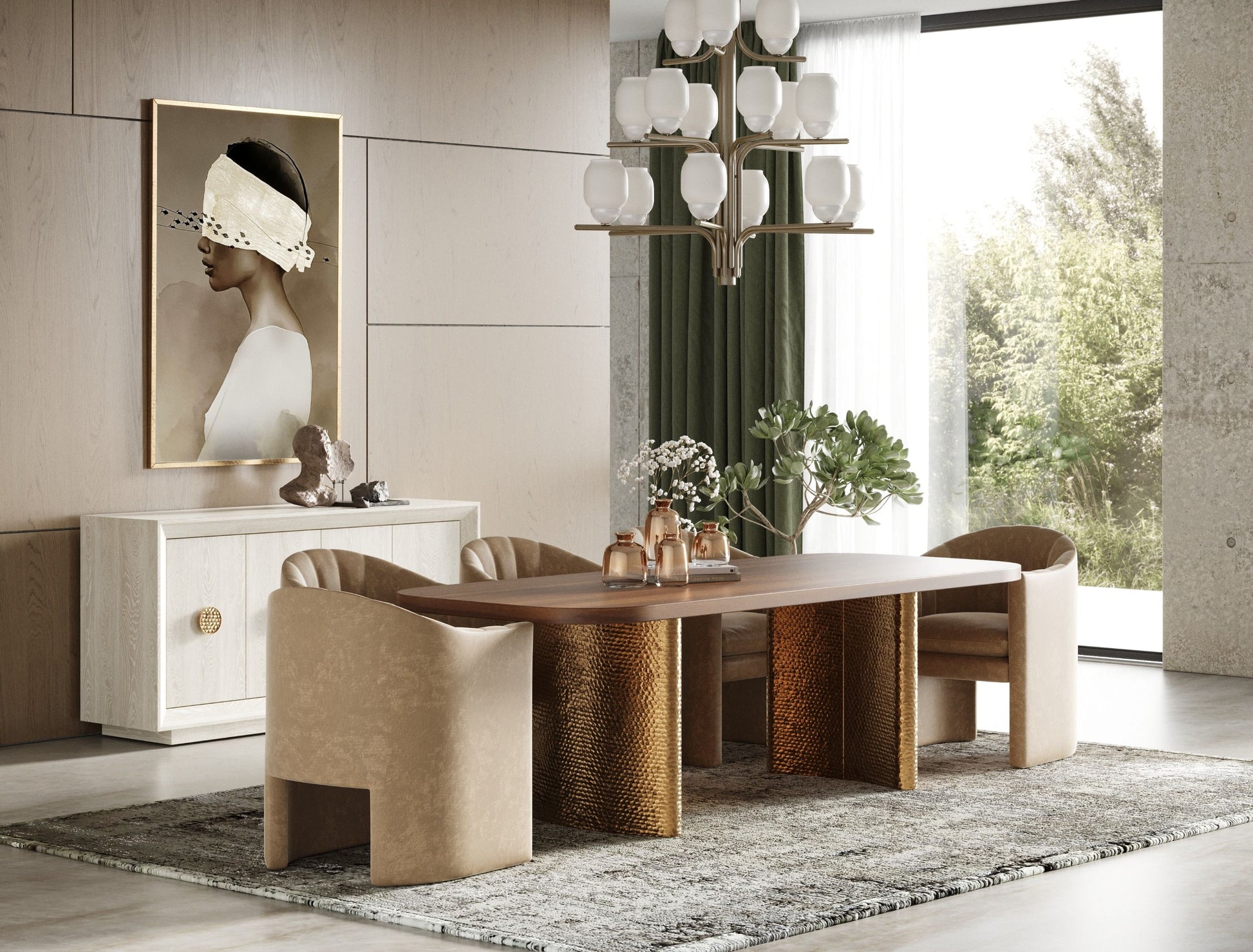 Modrest Marjorie Walnut & Brushed Gold Dining Table showcasing luxury and elegance | Vrxco.com