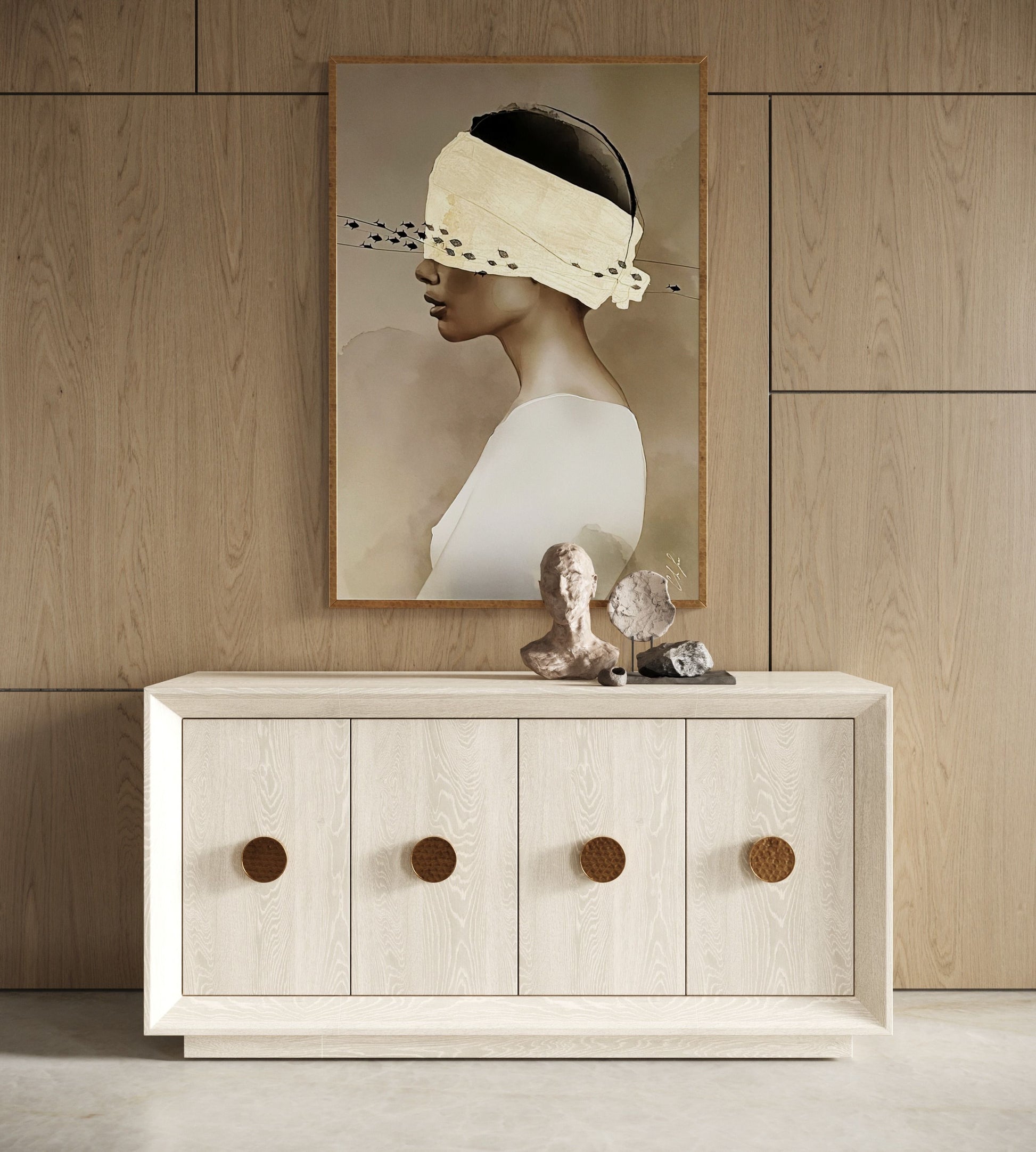 Modrest Marjorie - Modern Cream & Brushed Gold Buffet showcasing elegant design and stylish storage | Vrxco.com