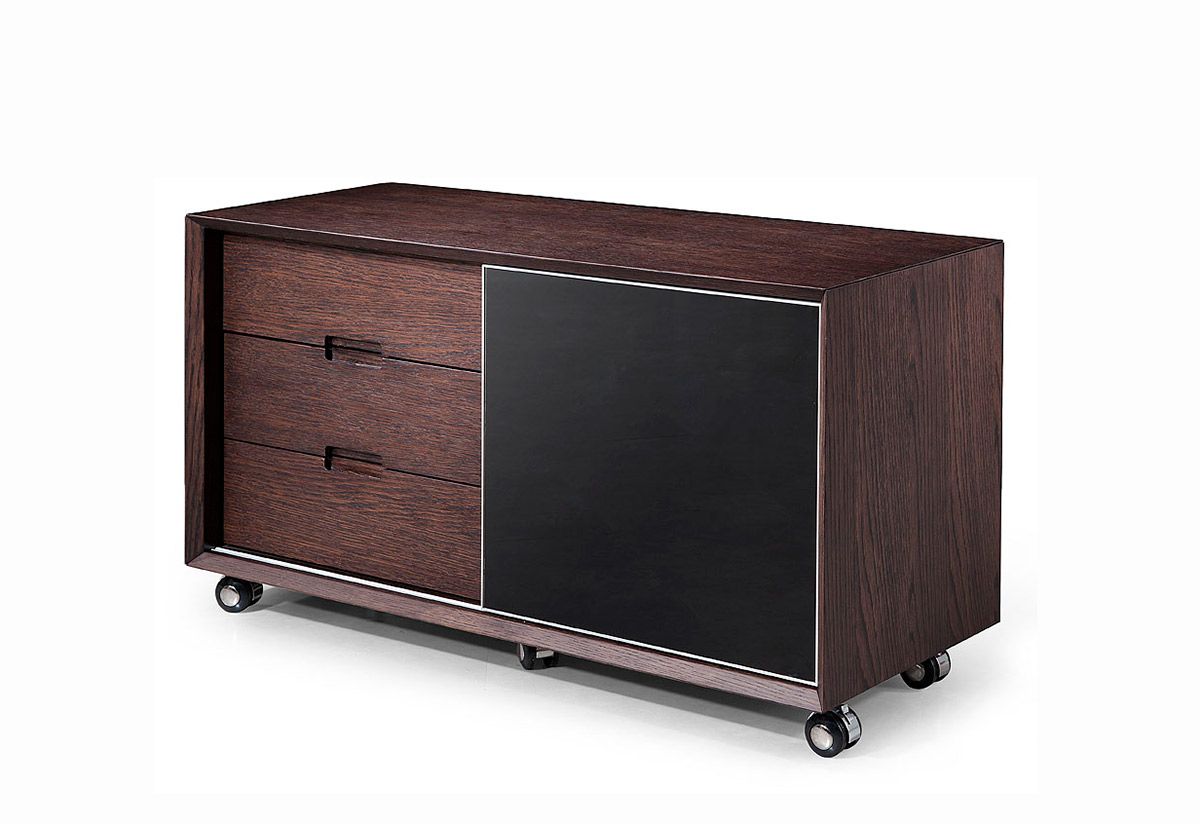 Modrest Ezra Modern Brown Oak and Grey Office Desk with Side Cabinet showcasing stylish design and functionality | Vrxco.com