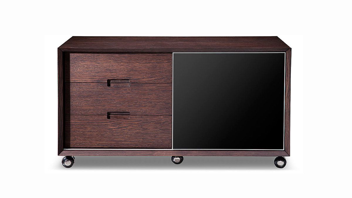 Modrest Ezra Modern Brown Oak and Grey Office Desk with Side Cabinet showcasing stylish design and functionality | Vrxco.com