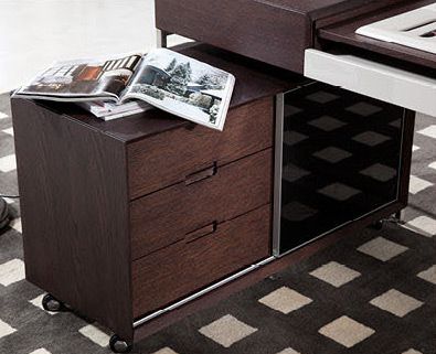 Modrest Ezra Modern Brown Oak and Grey Office Desk with Side Cabinet showcasing stylish design and functionality | Vrxco.com