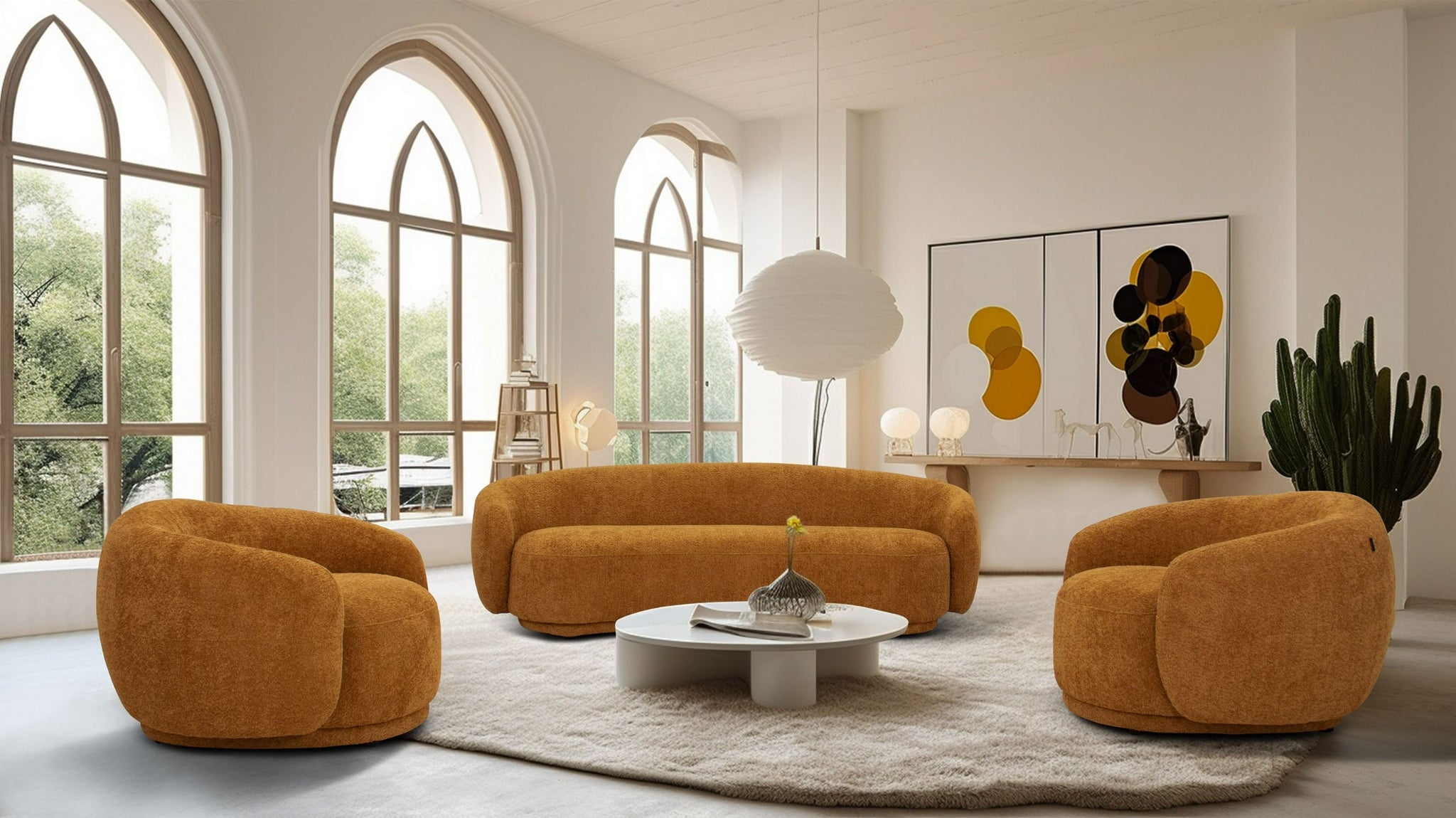 "Divani Casa Andrew - Modern Orange Fabric Sofa Set - Stylish and comfortable living room furniture" | Vrxco.com