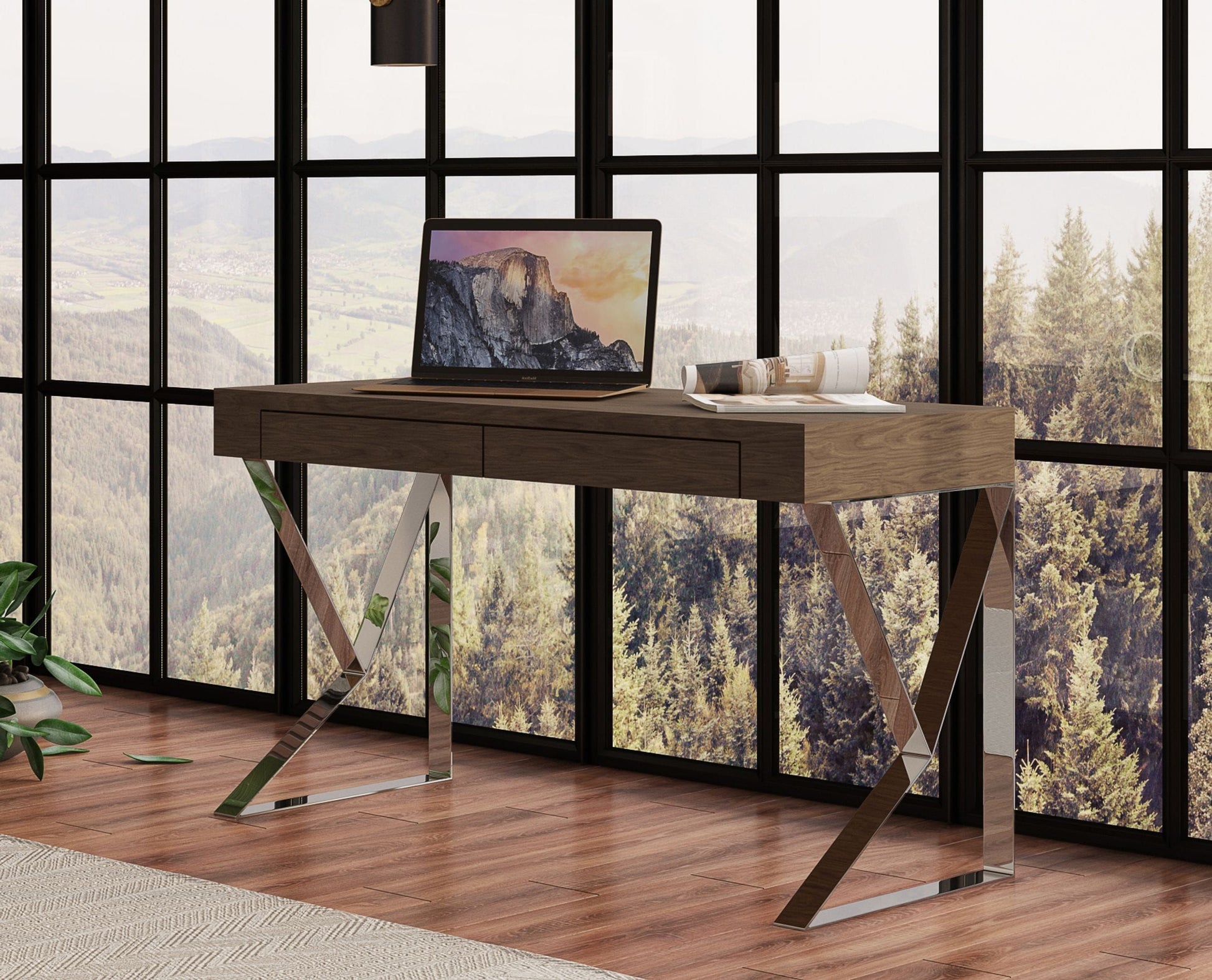 "Ferris Modern Walnut Office Desk - Sleek and contemporary workspace furniture" | Vrxco.com