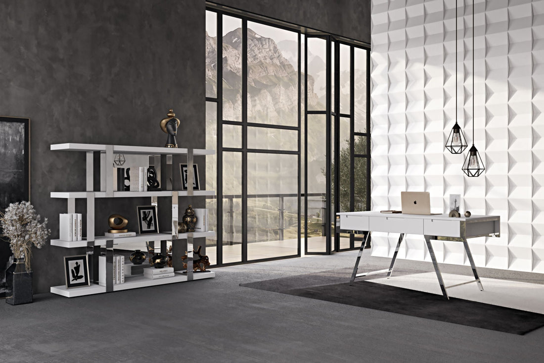 "Modrest Dessart Modern White Gloss Office Desk - Stylish office desk" | Vrxco.com