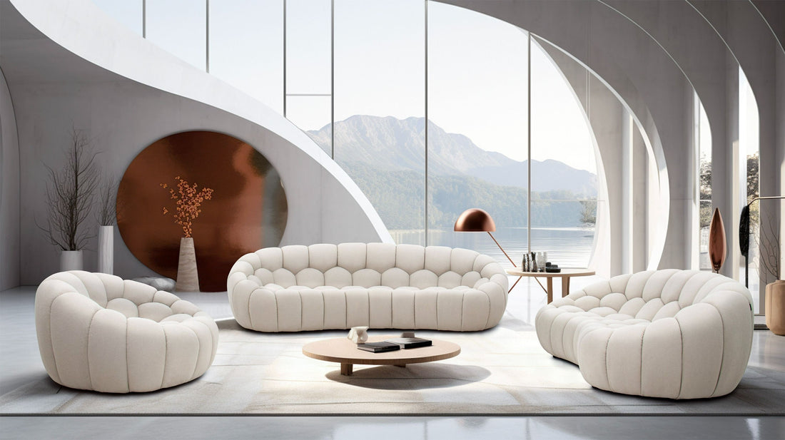 Divani Casa Yolonda Modern Curved Beige Fabric Sofa Set | Vrxco.com