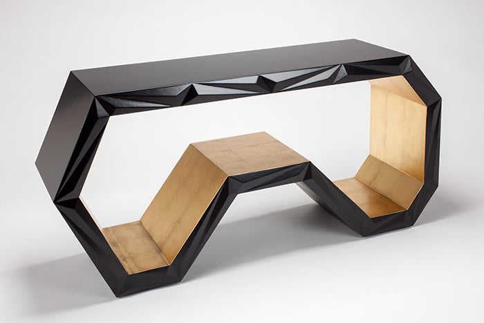 "2703-D Black and Goldleaf Wood Console Table" | Vrxco.com