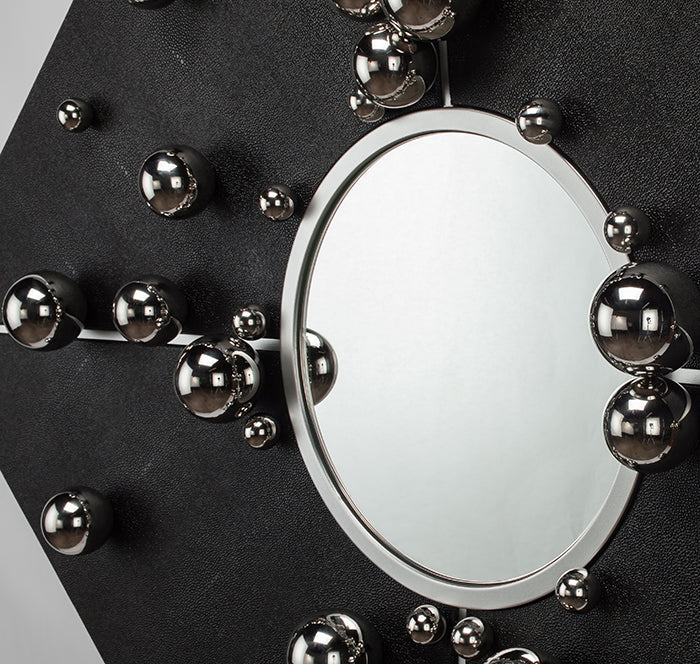 2708-PL Black faux Leather finish Mirror | Vrxco.com