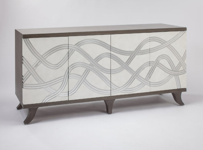 2721-S Frosty White with Silver 4-Door Wood Cabinet | Vrxco.com