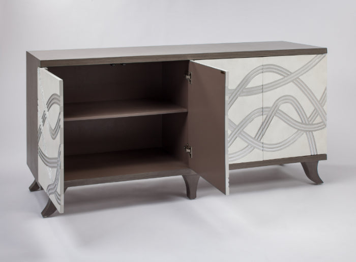 2721-S Frosty White with Silver 4-Door Wood Cabinet | Vrxco.com