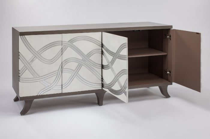 2721-S Frosty White with Silver 4-Door Wood Cabinet | Vrxco.com