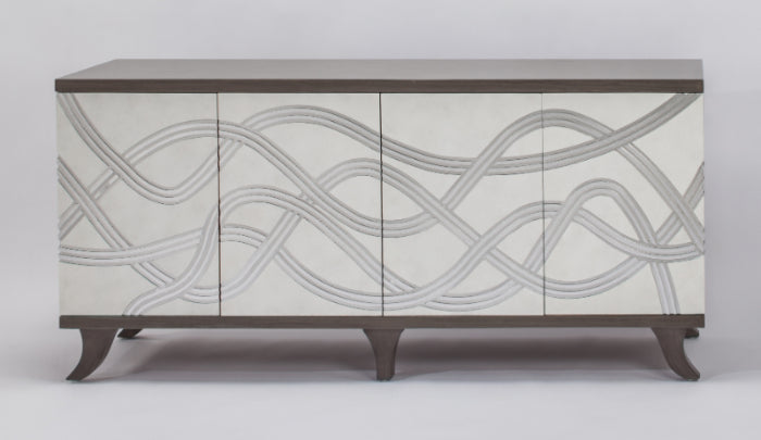 2721-S Frosty White with Silver 4-Door Wood Cabinet | Vrxco.com