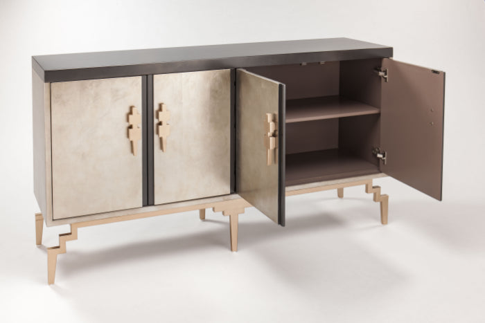 "2727-S Gold and Silverleaf 4-Door Wood Cabinet" | Vrxco.com