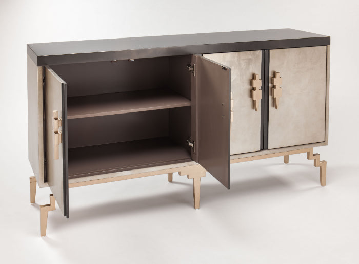 "2727-S Gold and Silverleaf 4-Door Wood Cabinet" | Vrxco.com