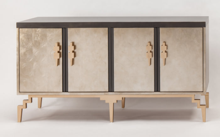 "2727-S Gold and Silverleaf 4-Door Wood Cabinet" | Vrxco.com