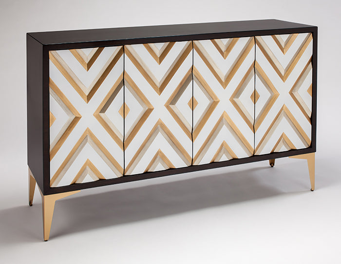 "2924-S White and Gold Wood 4-Door Cabinet" | Vrxco.com