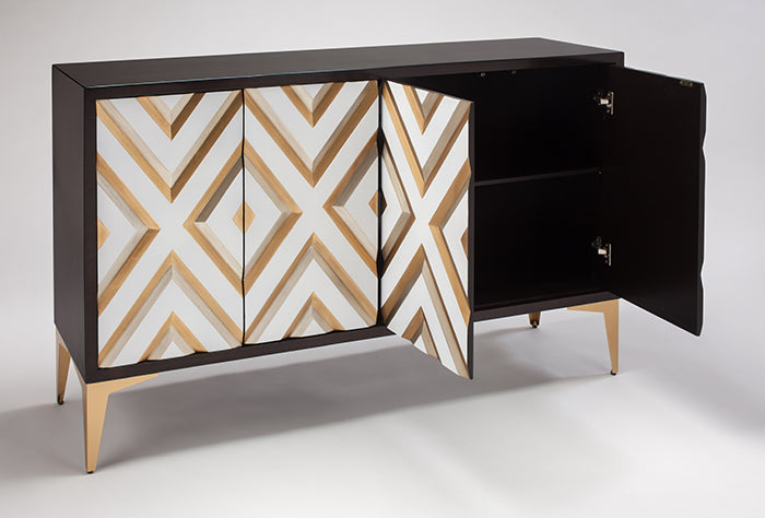 "2924-S White and Gold Wood 4-Door Cabinet" | Vrxco.com