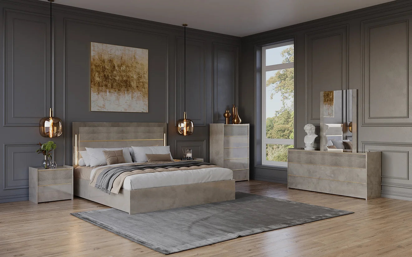 "Grey Sole Collection LED Bedroom Set with modern design and integrated LED lighting" | Vrxco.com