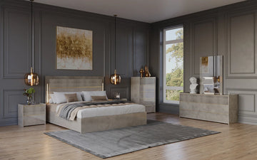 "Grey Sole Collection LED Bedroom Set with modern design and integrated LED lighting" | Vrxco.com