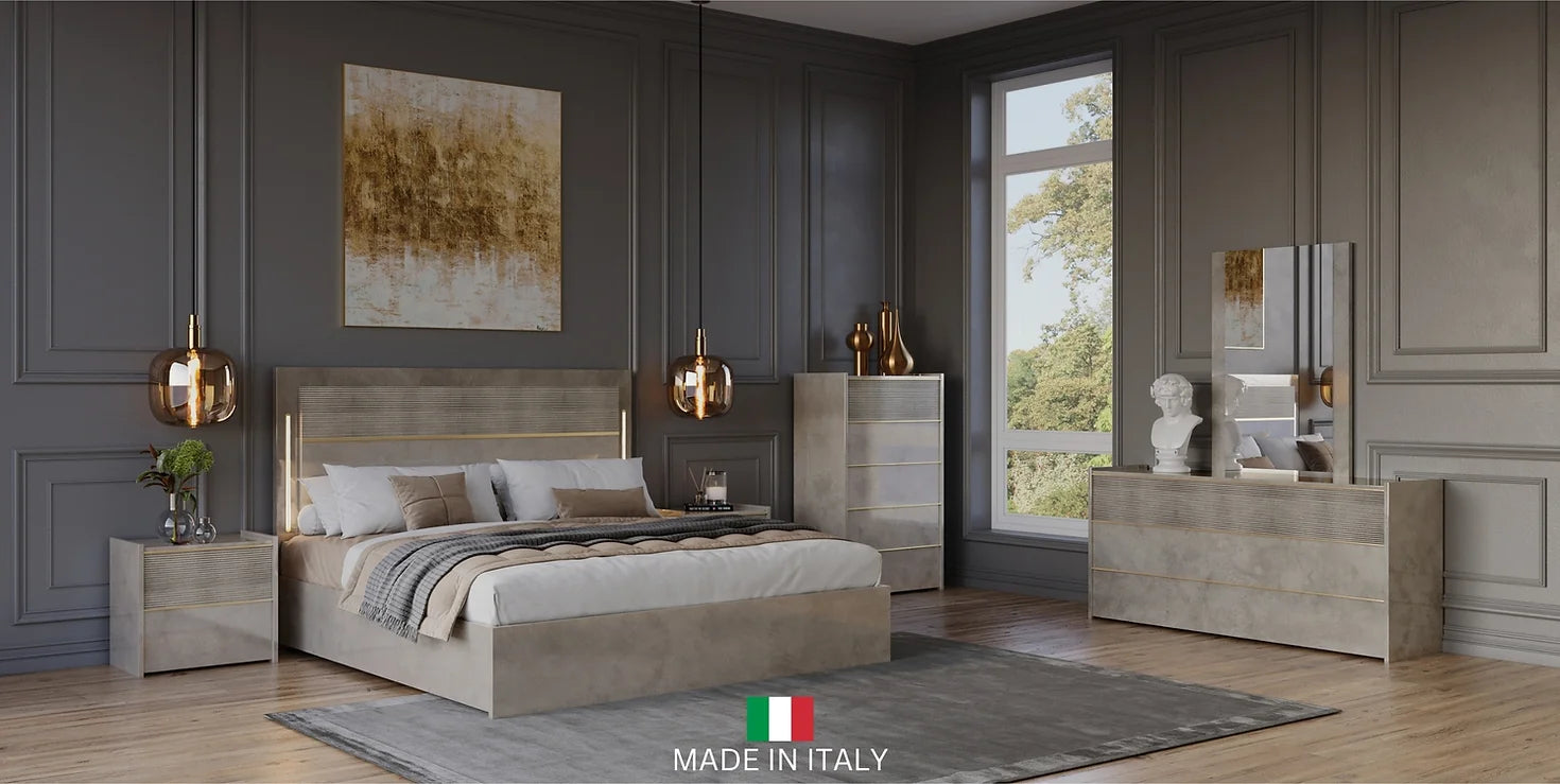 "Grey Sole Collection LED Bedroom Set with modern design and integrated LED lighting" | Vrxco.com