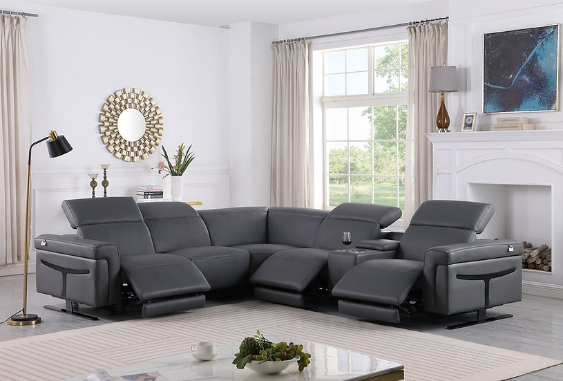 MI-1110-6pcs Lucca Reclining Sectional in Grey with modern design and reclining feature | Vrxco.com