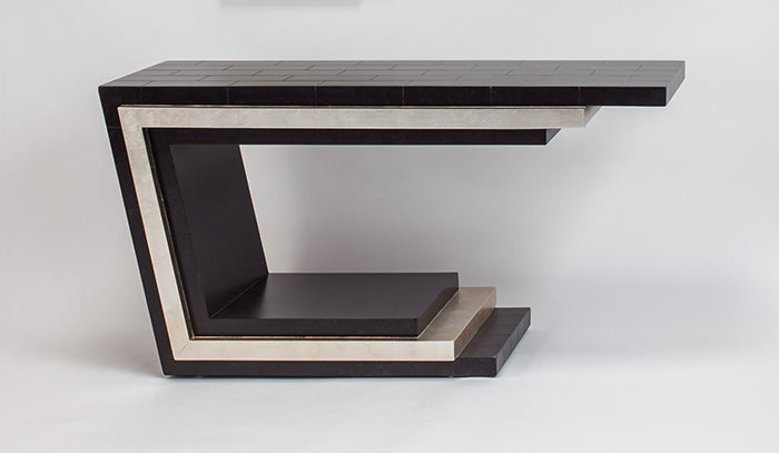 4427-D Espresso and Silverleaf Wood Console Table with modern design | Vrxco.com
