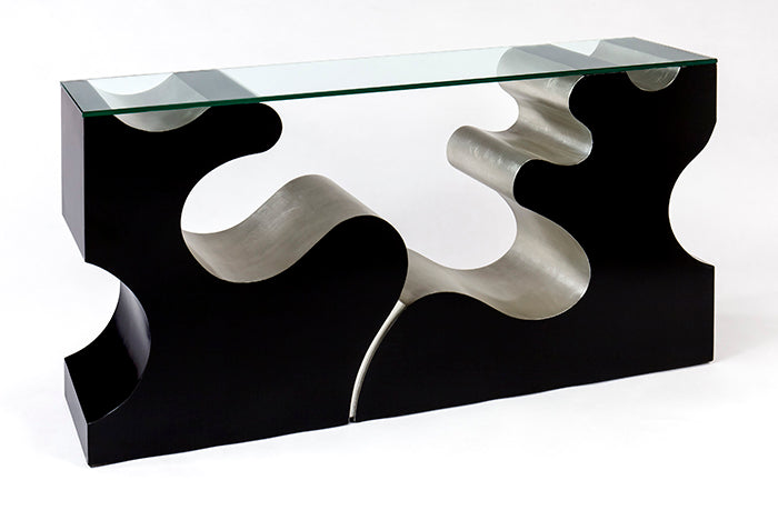 4459-D2 Black & Silverleaf Console Table with modern design | Vrxco.com