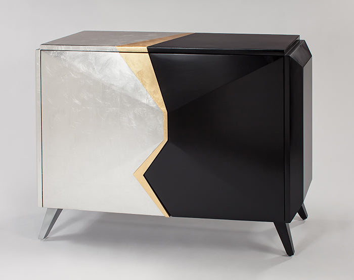 4497-S Black, Gold, and Silver 2-Door Cabinet - Stylish and Modern Storage Solution | Vrxco.com
