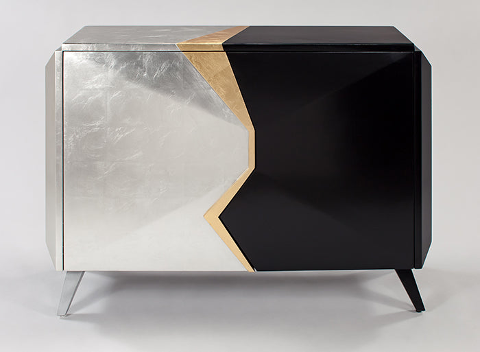 4497-S Black, Gold, and Silver 2-Door Cabinet - Stylish and Modern Storage Solution | Vrxco.com