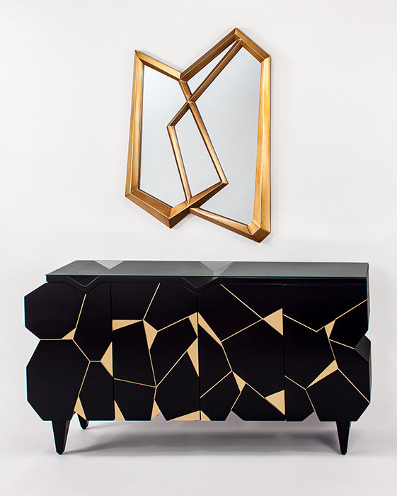 4498-S Black with Antique Gold Detail 4-Door Wood Cabinet with elegant design | Vrxco.com