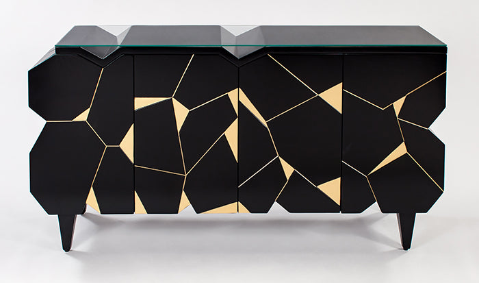 4498-S Black with Antique Gold Detail 4-Door Wood Cabinet with elegant design | Vrxco.com