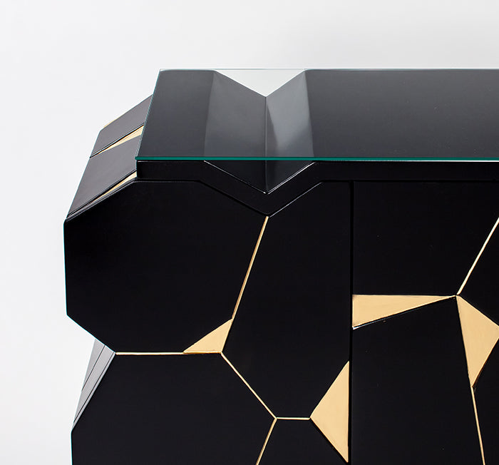 4498-S Black with Antique Gold Detail 4-Door Wood Cabinet with elegant design | Vrxco.com