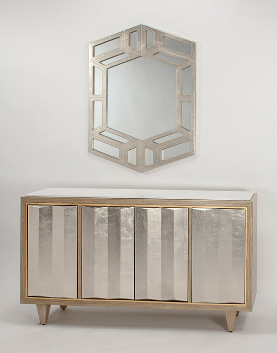 "4503-S Silver Metallic 4-Door Wood Cabinet with Stone Top" | Vrxco.com
