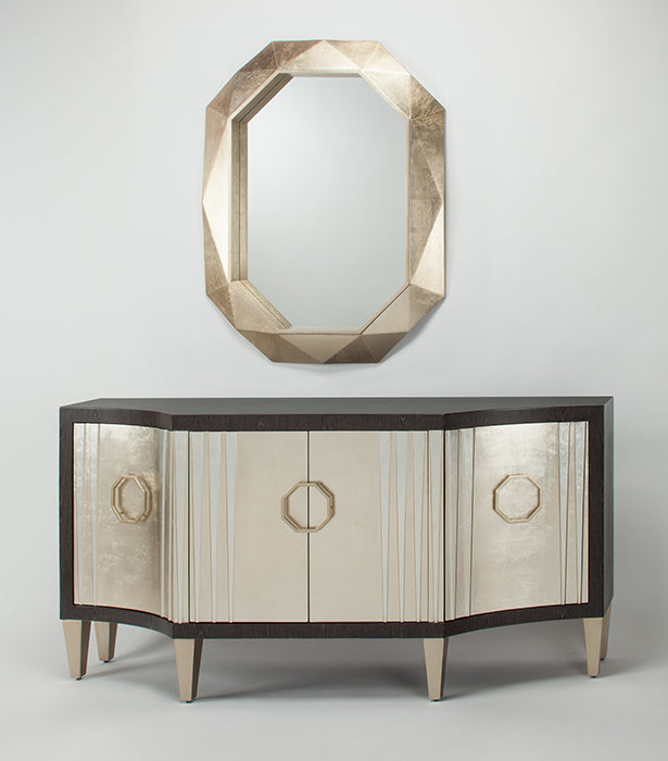 "4504-S Champagne Metallic 4-Door Wood Cabinet with Glass Top" | Vrxco.com