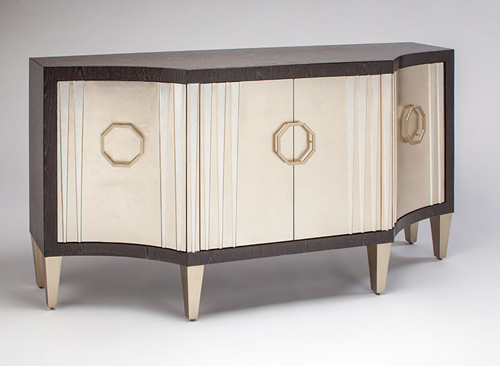 "4504-S Champagne Metallic 4-Door Wood Cabinet with Glass Top" | Vrxco.com