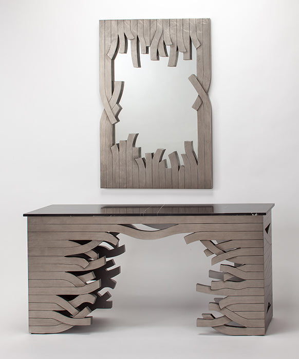 "4508-D Antiqued Silver Wood with Marble Top Console Table" | Vrxco.com