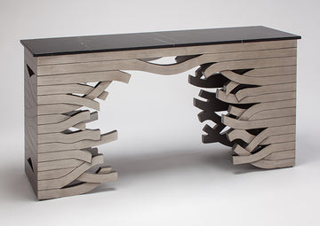 "4508-D Antiqued Silver Wood with Marble Top Console Table" | Vrxco.com