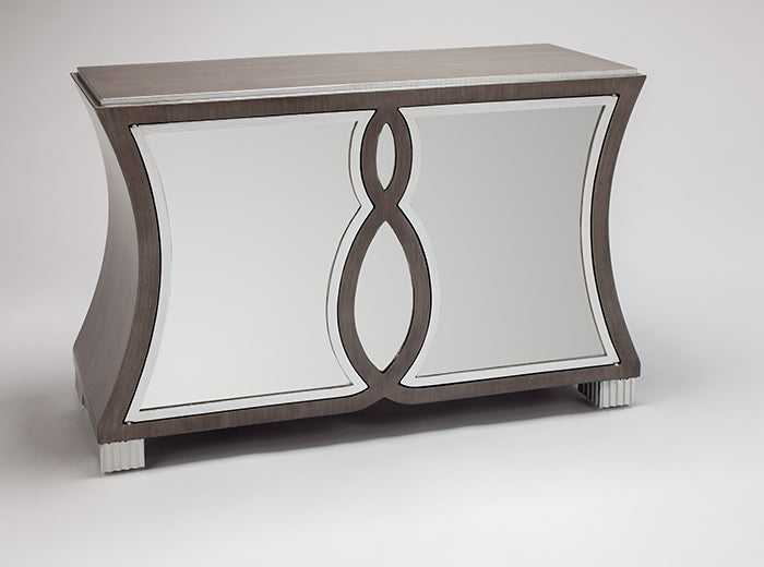 "4509-S Gray and Silver 2-Door Wood, Mirror Front Cabinet" | Vrxco.com