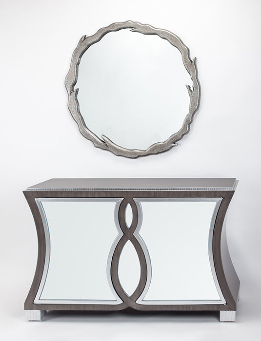 "4509-S Gray and Silver 2-Door Wood, Mirror Front Cabinet" | Vrxco.com