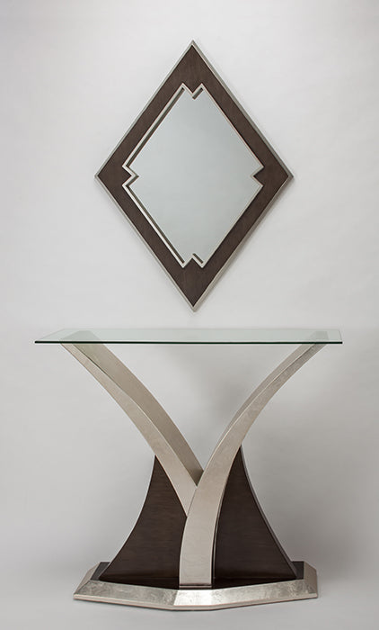 "4513-D Silver with Champagne Wood Console Table" | Vrxco.com