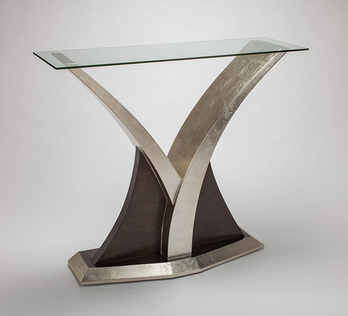 "4513-D Silver with Champagne Wood Console Table" | Vrxco.com